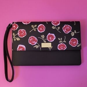 Kate Spade Black and Pink Floral Wristlet